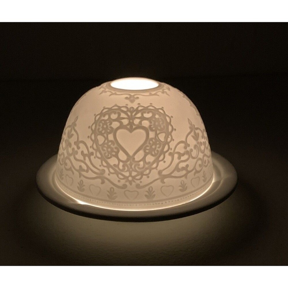 Vintage Lithophane  Porcelain Candle Tea Light Holder Heart Fairy Lamp